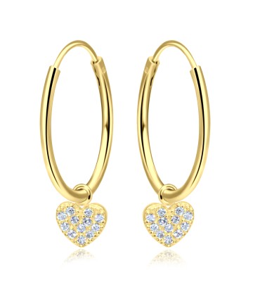 Heart with CZ Stone Silver Hoop Earring HO-1643-GP